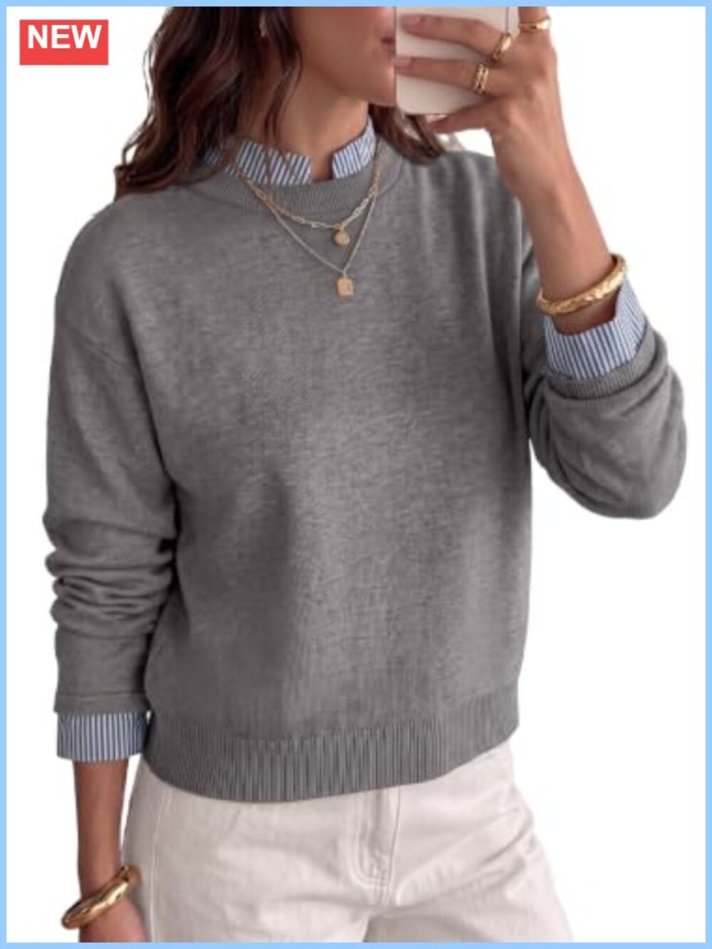 Women's Long Sleeve Mock Neck 2-in-1 Pullover Sweater Soft Knit